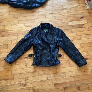 Vintage leather Danier genuine leather cinched waist black jacket